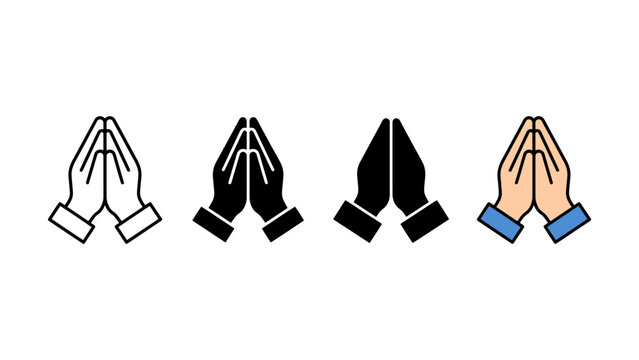 Set of four praying hands icons isolated on white background