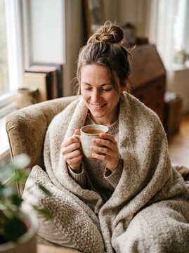Drinking Herbal Tea Wrapped in a Blanket