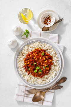 Rajma Masala served with Rice on a plate