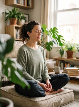 Person Meditating Peacefully at Home