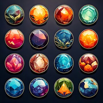 Colorful Gemstone Icon Collection.