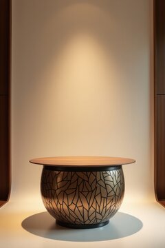 Atril de estilo lujoso con trabajos en metal de dise&ntilde;o intrincado y una elegante superficie de madera