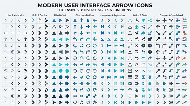 Modern flat design moots user interface arrow icons set for web and app development navigation elements