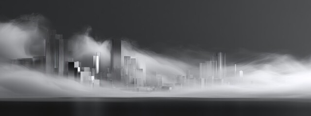 Fototapeta premium Futuristic Silver Cityscape Flowing Through Mist and White Fog, Evoking Mystery and Modernity in a Dreamlike Scene