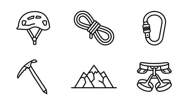 Mountaineering and Rock Climbing Gear Icon Set