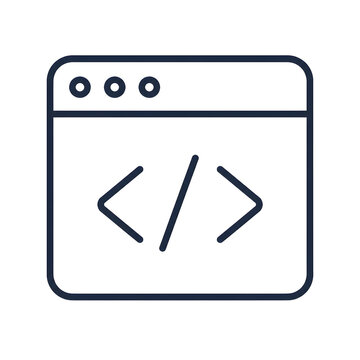 Web Development Browser Window Icon with Coding Brackets and Slash for Software Engineering Design
