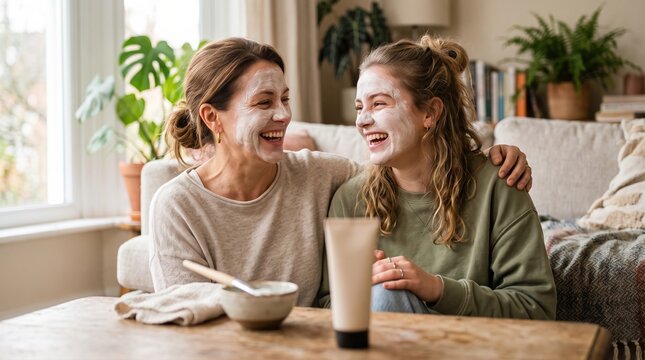 Mother and Daughter with Face Masks