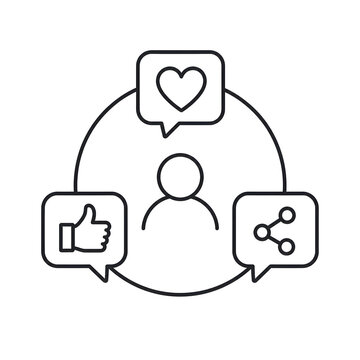 Social Media Engagement Icon Featuring Heart Like and Share Symbols on Dark Background Line Art