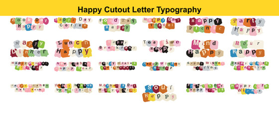 Fototapeta premium Everyday and leisure cutout letter typography for meals, time, and activities keywords: cutout