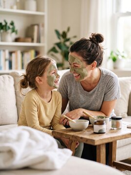 Mother and Daughter with Face Masks