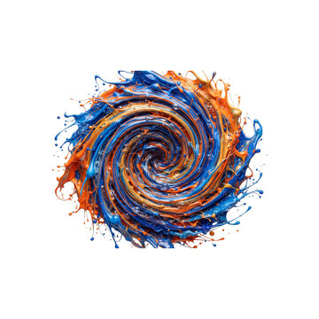 Blue and orange paint splash swirl with abstract spinning background isolated