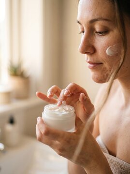 Applying Face Cream Close-Up