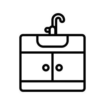 Bathroom sink icon featuring cabinet unit and faucet for interior design.