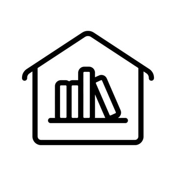 Library bookshelf house icon with book elements for education interior art.