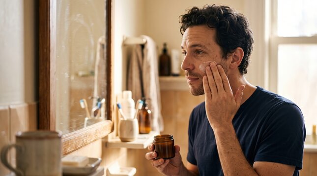 Man Applying Moisturizer in the Morning