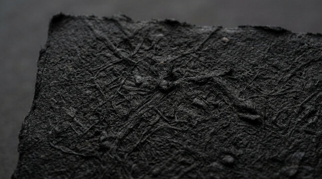 Dark textured handmade paper, close-up, rough fibers, natural material, abstract background