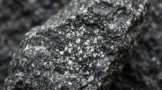 Close-up Macro of Dark Igneous Rock Texture with Visible Crystals