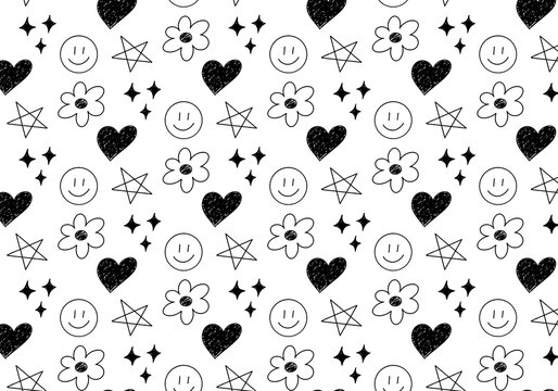 Cute Black and White Y2K Doodle Pattern