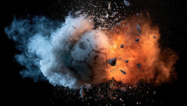 Exploding Soccer Ball with Fire and Ice Effects.