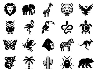 Obraz premium Wild Animal Icons Set Black Silhouette Vector Illustration Collection