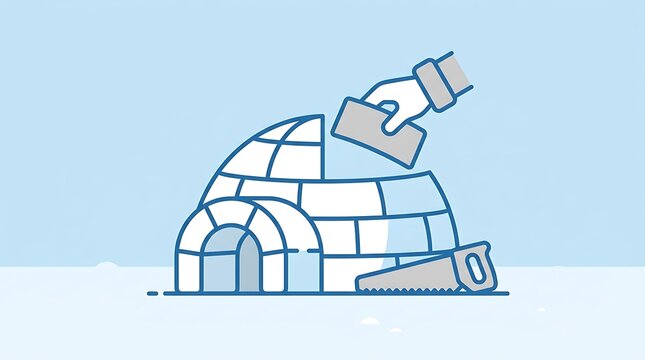 Hand placing ice block on igloo construction