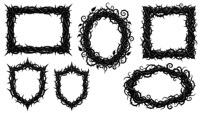 Set of gothic frames made of thorny black vines
