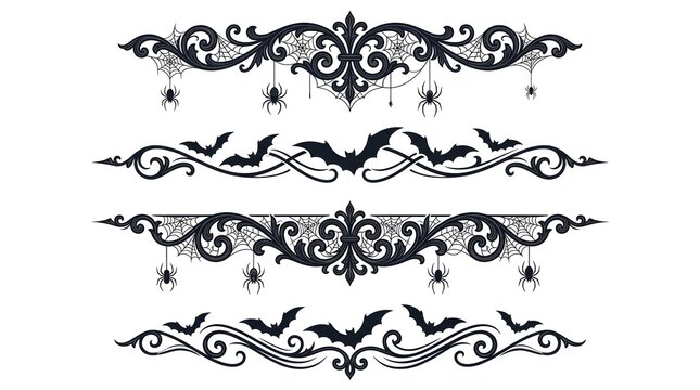 Set of ornate halloween dividers with spider webs, bats, and spiders