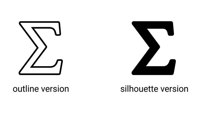 Sigma Symbol and Variations: Two representations of the mathematical summation symbol, Sigma, are displayed: one as a clean outline and the other as a solid silhouette.