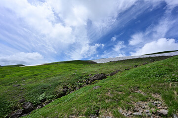 Naklejka premium Climbing Mt. Gassan, Yamagata, Japan