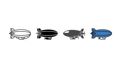 Set of four different style airship blimp icons on white background © Vector designer