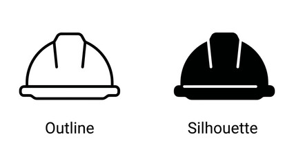 Fototapeta premium Hard Hat Icon: A clear representation of a hard hat, shown in both outline and silhouette formats, symbolizing safety, construction, and industrial work.