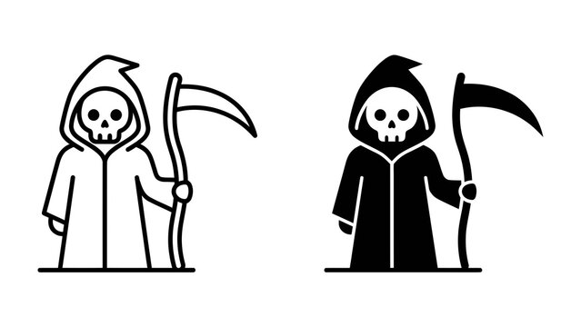 Grim Reaper Icon: A stylized representation of the Grim Reaper, also known as Death, depicted with a skull for a face, a flowing hooded robe, and holding a scythe.