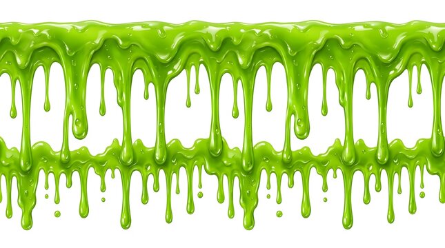 Green slime drips seamless border isolated on white background