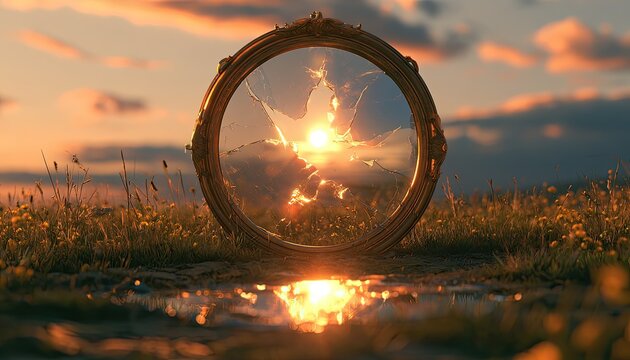 Magical Portal in a Field at Sunset.