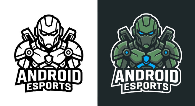 Android robot mascot logo for esports and gaming