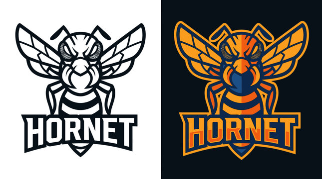 Aggressive hornet mascot logo for sports and gaming.