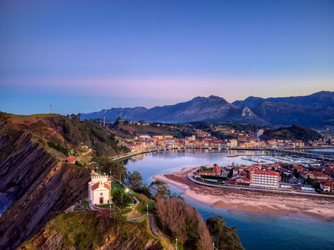 Sunset view of the city of Ribadesella.Asturias, Spain.