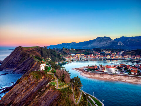 Sunset view of the city of Ribadesella.Asturias, Spain.