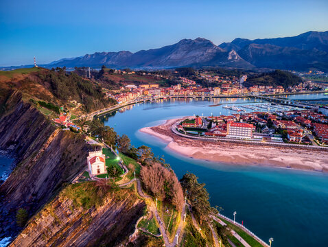 Sunset view of the city of Ribadesella.Asturias, Spain.