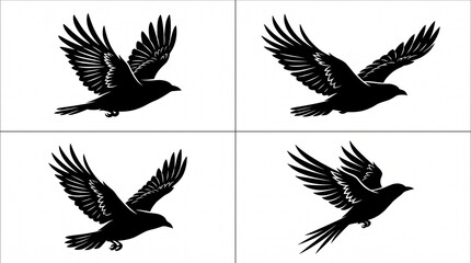 Fototapeta premium Black Flying Birds Silhouettes Vector Set for Logo and Tattoo Design