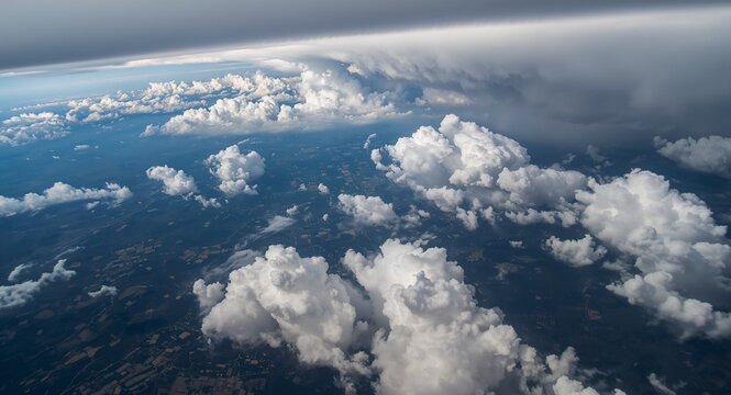 Aerial perspective reveals dramatic stormy clouds rolling over vast landscapes, inviting viewers � Travel and Adventure Lifestyle Concept for Tourism and Vacation