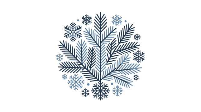 Pine branches and snowflakes arranged in a circle.