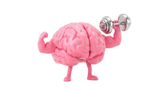 Strong human brain character lifting a dumbbell for mental fitness and cognitive training