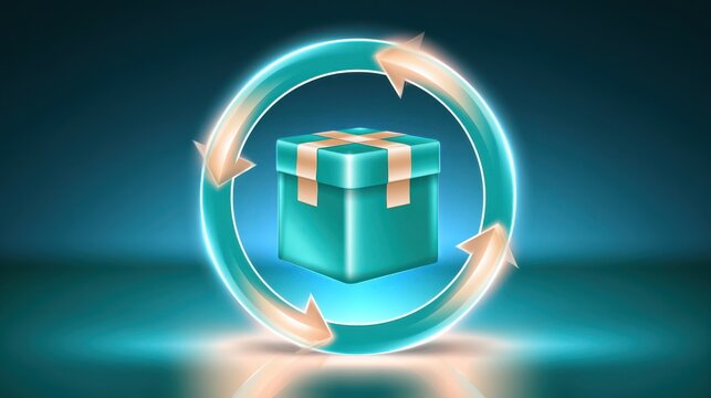 Glowing subscription box with luminous circular arrows on dark teal background