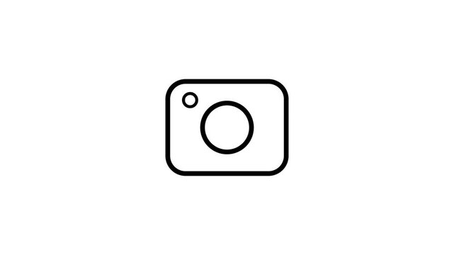 Digital camera icon animation on white background.