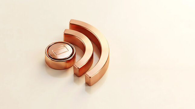 Rose gold NFC payment symbol on bright background