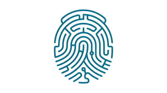 Fingerprint maze line icon vector illustration for biometric security digital identity cyber protection and privacy concept