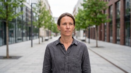 Fototapeta premium Portrait of a professional woman standing in a modern urban corporate district