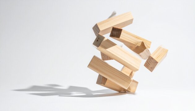 Falling wooden blocks suspended in midair motion