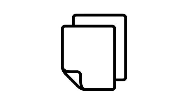 Minimalist black outline copy icon showing two overlapping document sheets with a folded bottom corner